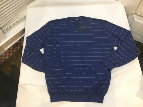 NWT $350.00 Peter MIllar Crown Mens Hastings Stripe Crew Sweater Blue Sz MEDIUM