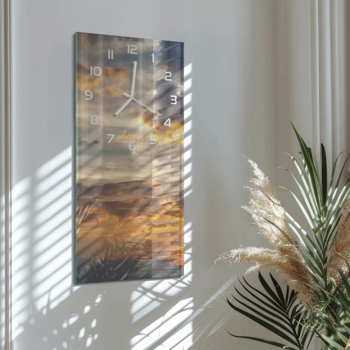 Reloj de Pared Rectangular Vertical Premium de Cristal Atardecer 30x60 cm