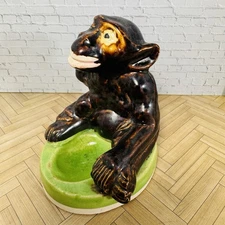 Vintage Zoomorphic Monkey Pipe Holder Ashtray Ceramic Japan 4" Trinket Dish