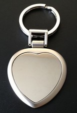 Large Heart Key Chain, High Polished and Brushed Chrome, Engraved Free, New