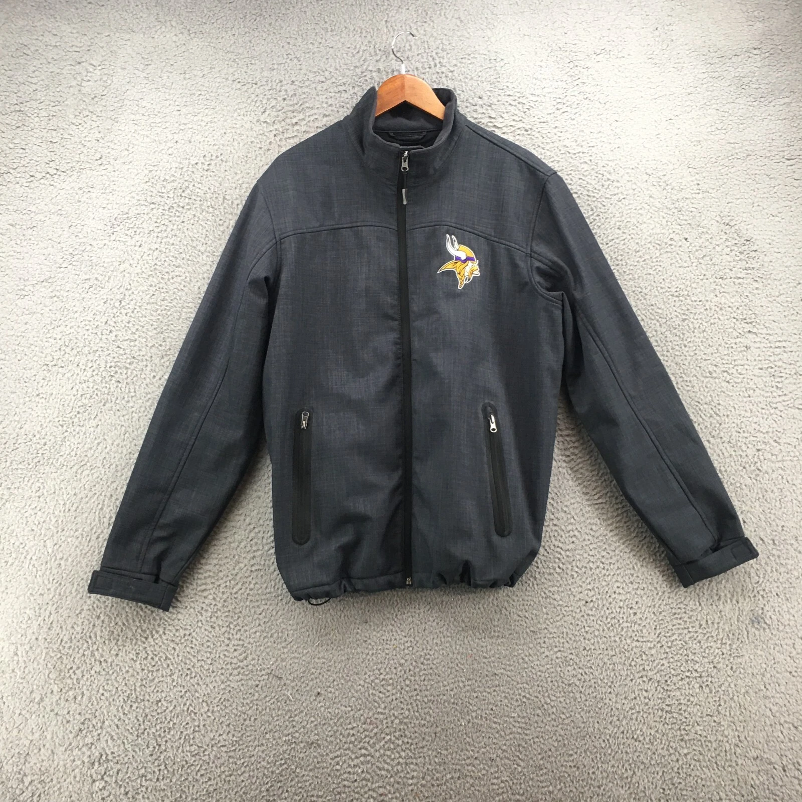 NFL Windbreaker Jacket Men L Gray Minisota Long Sleeve Mock Neck Full Zip Casual