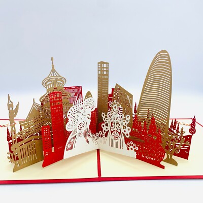 4 for $12.99 Mix & Match 3D Pop Up Greeting Card Landmark Skyline City Beijing