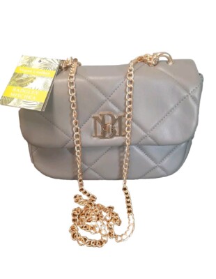 Badgley Mischka Small Chain Crossbody Vegan Leather Bag Gray Diamond Quilting
