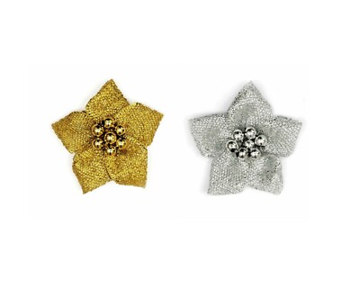 20 Stück Mini Satin Blumenschleifen mit Perlenmitte x 3 cm - Gold oder Silber