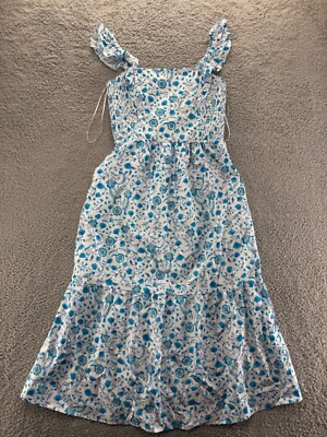 Draper James Women's Flutter Strap Floral Dress White Blue Paisley Long Medium