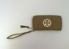 New: Women's Tan Wristlet Wallet Clutch Purse, Ethel & Myrtle, Zipper Dividers