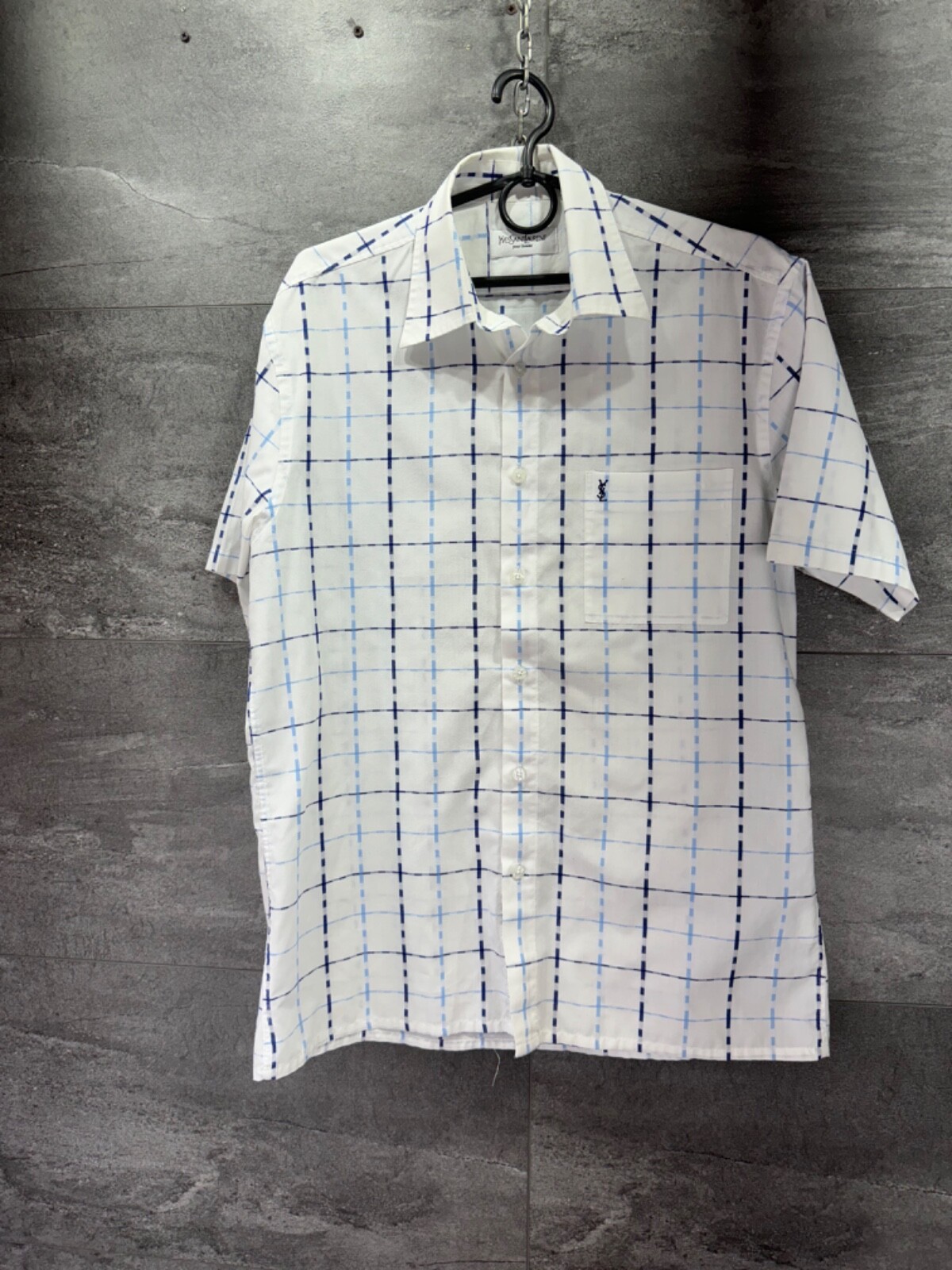 SAINT LAURENT Camicia da uomo bianca a scacchi taglia M
