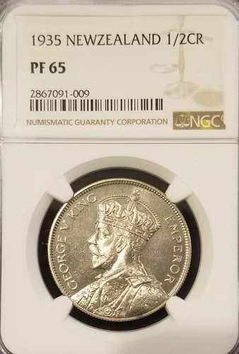 New Zealand 1935 1/2 Crown Extremely Rare Gem Proof NGC Pf 65 Mintage 364 coins