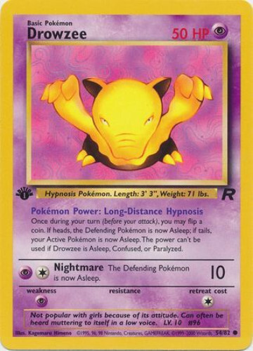 Pokemon Card - Team Rocket 54/82 - DROWZEE (common) **1st Edition** - NM
