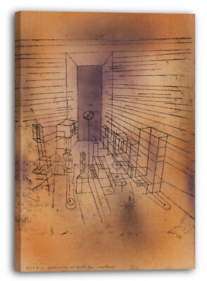 Toile/Cadre Décoratif Paul Klee - Ghost Chamber Avec La Grande Porte - Reproduction - Prêt à Accrocher - Neuf - Style Abstrait