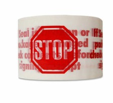 1-4-6-12-24-48 Rolls 3" x 110 White Stop Sign Printed Warning Packing Tape 2 Mil