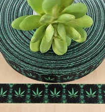 7/8" (1 YD) Cannabis Grosgrain RIbbon Hemp Green Leaf Marijuana Ribbon