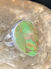 Green Mohave Turquoise Navajo Sterling Silver Ring Size 8 Adjustable 11788