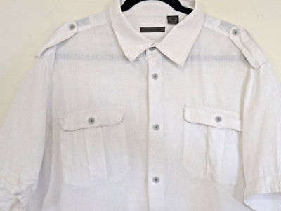 Field & Stream Men Linen Safari Shirt Size L  Pockets Outdoors Hiking Fishing