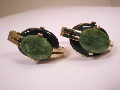 Genuine Green Jade Stone Quality Vintage SWANK Cuff Links simple