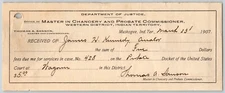 Muskogee, OK 1907 Indian Territory Dept of Justice Probate Payment Receipt