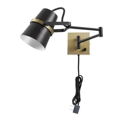 Globe Electric McKibbin 1-Light Matte Black Plug-In or Hardwire Swing Arm Wall