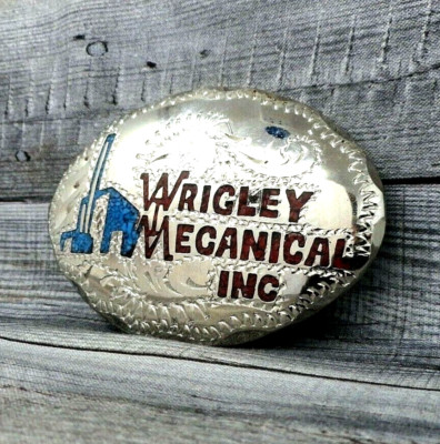 Wrigley Mechanical Inc Promo Belt Buckle  Fargo N Dakota Stone Inlay Vtg    .B78
