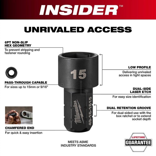 Milwaukee 49-16-1645 INSIDER Ratchet Socket 6 Point 9/16 - Picture 3 of 6