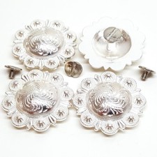4 Pack 1-1/2" or 1" Saddle Bright Silver Round Berry Conchos With Chicago Screws