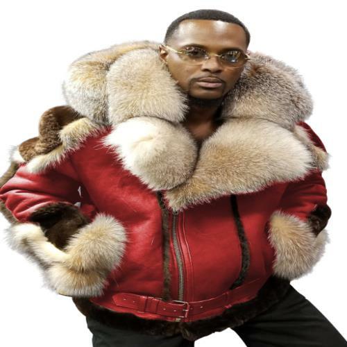 mens faux fur coat BIG fur collar faux 