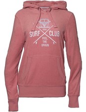 Ladies Terry Cloth Hoodie Hooded Sweatshirt Bulli SURF CLUB Dusty Rose White