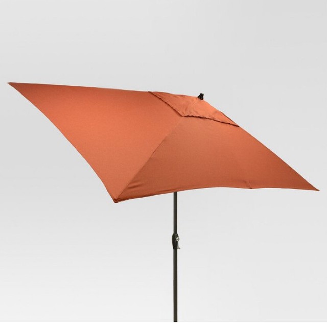 6 5 X10 Rectangular Outdoor Patio Umbrella Solid Black Pole Threshold Red For Sale Online Ebay