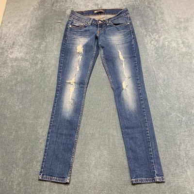 Levi's 524 Too Superlow Jeans Womens 26x32 Blue Denim Distressed Straight Leg