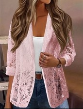 Plus size 22 3x Open Lace Open-Front Turn Collar Pink Cardigan Jacket