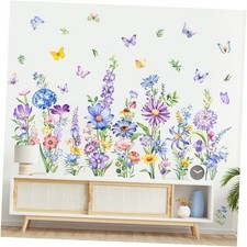 Wildflower Wall Decals Daisy Grass Butterflies Flower Wall Stickers Floral