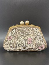 Vintage Beaded Small Purse Bag W/Faux Pearl Snap Closure France