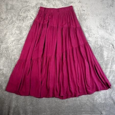 Anrabess Women's L Pink Tiered Maxi Skirt Boho Coquette Lagenlook