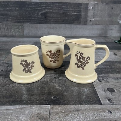 Vintage Pfaltzgraff Village Brown Pattern Sugar Bowl No Lid, Creamer & 1 Mug