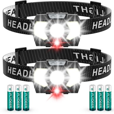 LED Stirnlampe mit AAA-Batterien (im Lieferumfang enthalten), 2 Stück 1500 Lux Stirnlampe