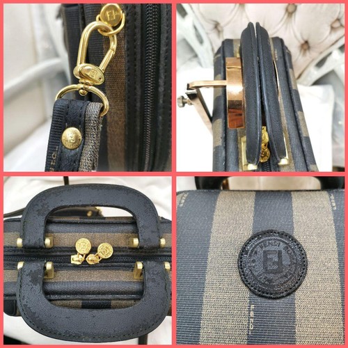 FENDI Pequin Stripe Mini Borsa a Tracolla in Pelle PVC Marrone Nero - Foto 5 di 16