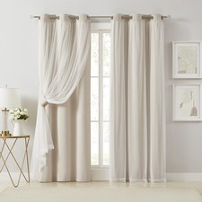 Beige 90 Blackout Curtains with Sheer Overlay Mix and Match Double Layer The...