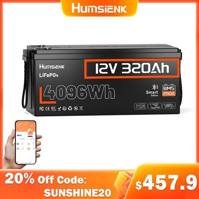12V 320Ah LiFePO4 Lithium Battery Bluetooth 250A BMS 4096Wh for RV Boats Yacht