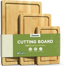 3-Piece Set Bamboo Cutting Board for Kitchen - Crack-Resistant Wood Chopping Boa