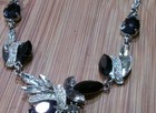 Vintage Silvertone Black Stone and Rhinestone Statement Necklace — photo 4