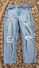 American Eagle Mom Straight Jean Womens Size 4 27x 23.5 Crop Distressed Holes