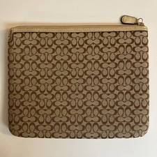 Coach Tan Signature Monogram iPad Tablet Padded Protective Case Sleeve Zip