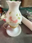 Vintage Hobnail Milk Glass Hurricane Table Lamp Hand Painted 10.5 Cottage Works