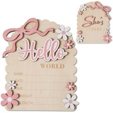 MEMOLEBIA Baby Announcement Sign, Hello World Newborn Sign, She's Here Card