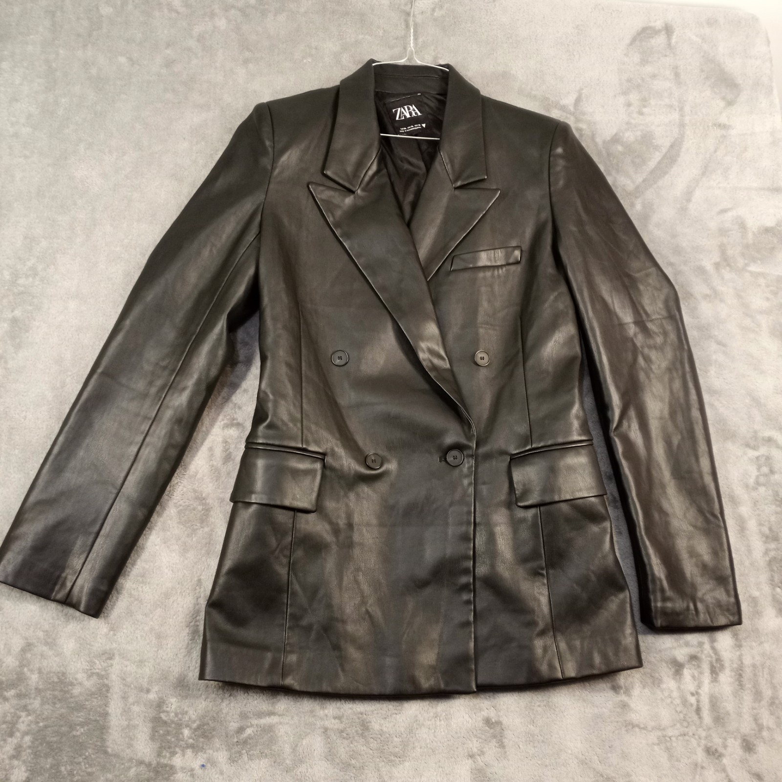 zara womens blazer black Faux Leather Size XL