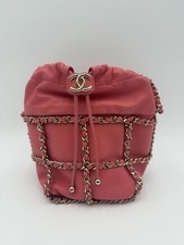CHANEL Drawstring Pink Chain Bucket Bag Authentic
