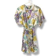 Vintage 90s Cinema Etoile Floral Satin Short Sleeve Robe Women  s Size Medium