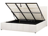 Bett Stoff Creme Weiß Mit Kopfteil Bettkasten Lattenrost 180X200 Cm Castelnavet