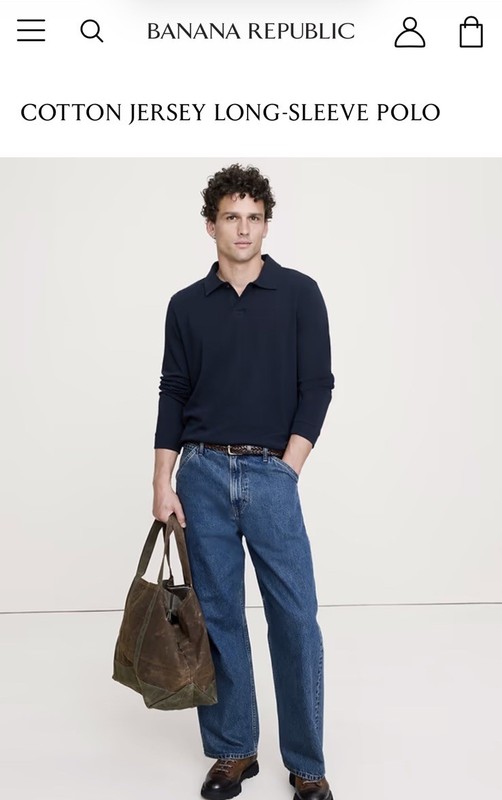 $78 NWT Banana Republic COTTON JERSEY LONG-SLEEVE POLO Size Large 100% Cotton