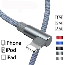 1M 2M 3M Cord For Apple iPhone iPad 90° Elbow USB Data Fast Charge Charger Cable