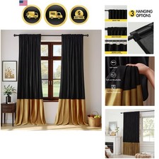 Luxury Black and Gold Velvet Blackout Curtains 84 inches for Living Room